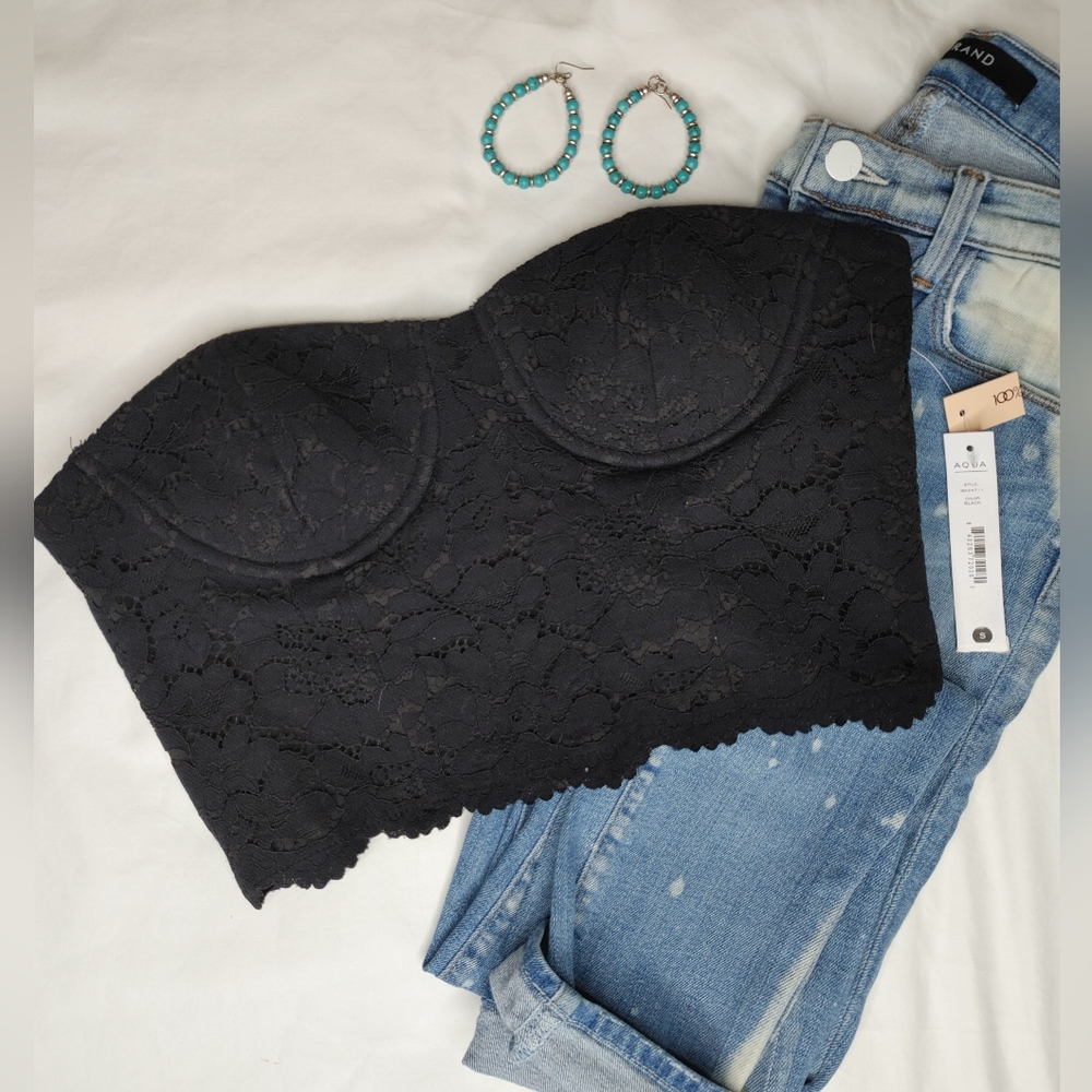 Aqua Lace Bustier Strapless Top, black S